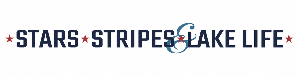 Text: Stars, Stripes & Lake Life with stars between words.